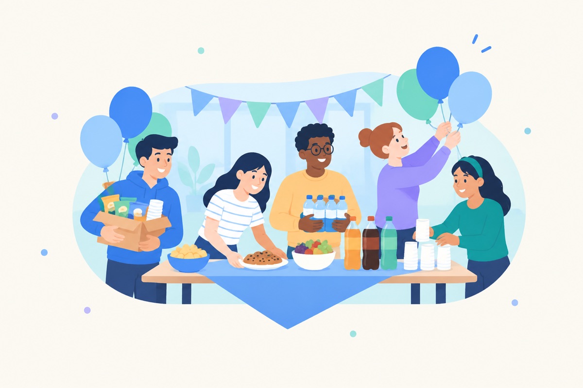 チームの祝賀会(12名、1人12ドル、予備費10%)